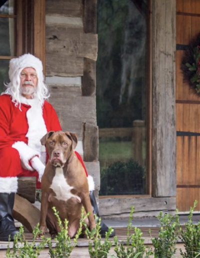 Lowcountry Dog Magazine December 2020 Hallie Hill Animal Sanctuary Hallie Jolly Christmas Dog Jamison with Santa